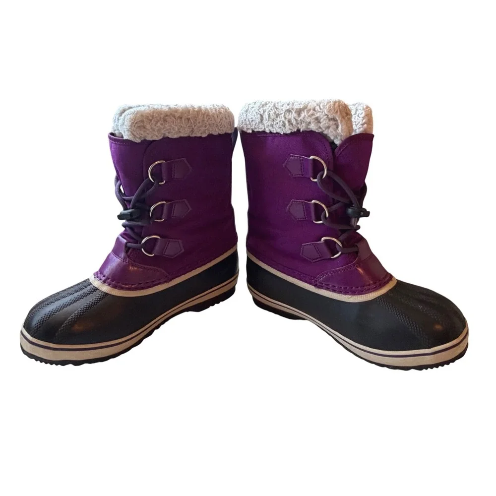 Sorel Yoot Pac Nylon Purple Black Waterproof‎ Snow Boots Kids Size 3 NY1962-594